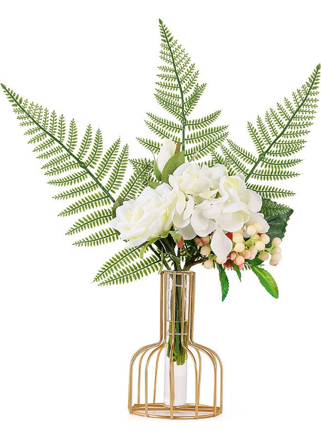 Nordic Style Glass Tube Vase With Metal Rack Gold 10x15.5cm