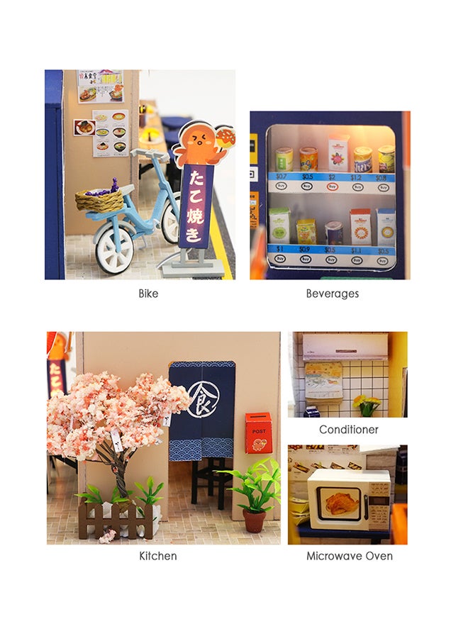 Miniature DIY Wooden Dollhouse Takoyaki Shop With Furniture u0026 LED Light Children Toy 21.00x7.50x19.00cm