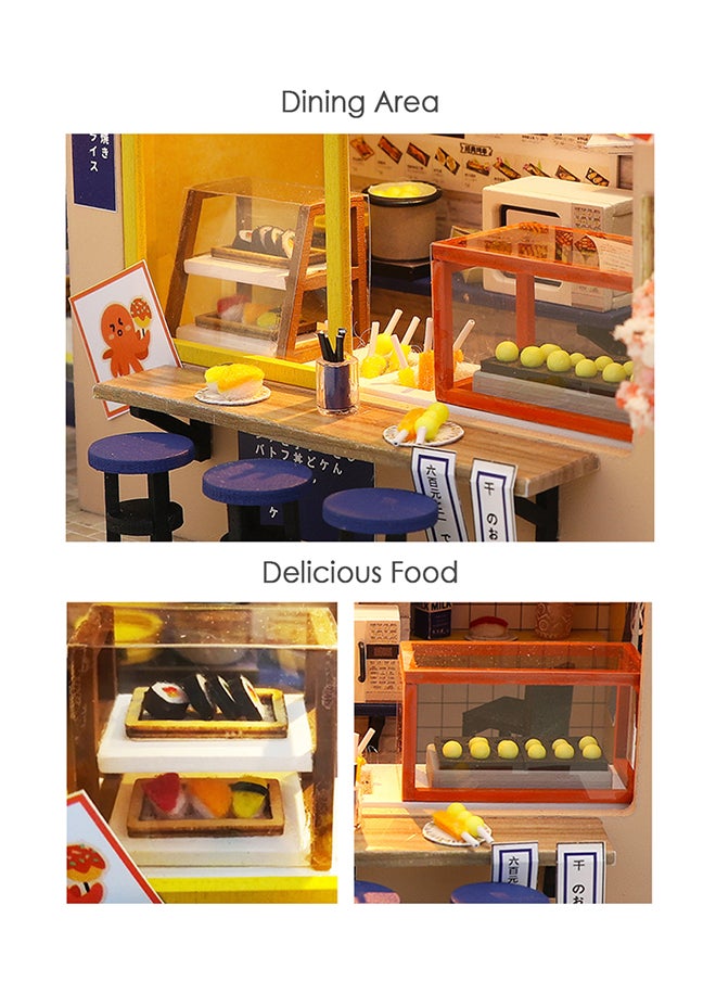 Miniature DIY Wooden Dollhouse Takoyaki Shop With Furniture u0026 LED Light Children Toy 21.00x7.50x19.00cm