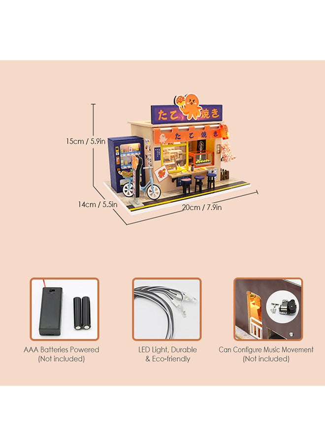 Miniature DIY Wooden Dollhouse Takoyaki Shop With Furniture u0026 LED Light Children Toy 21.00x7.50x19.00cm