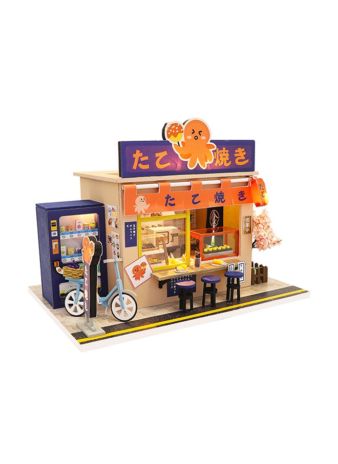 Miniature DIY Wooden Dollhouse Takoyaki Shop With Furniture u0026 LED Light Children Toy 21.00x7.50x19.00cm