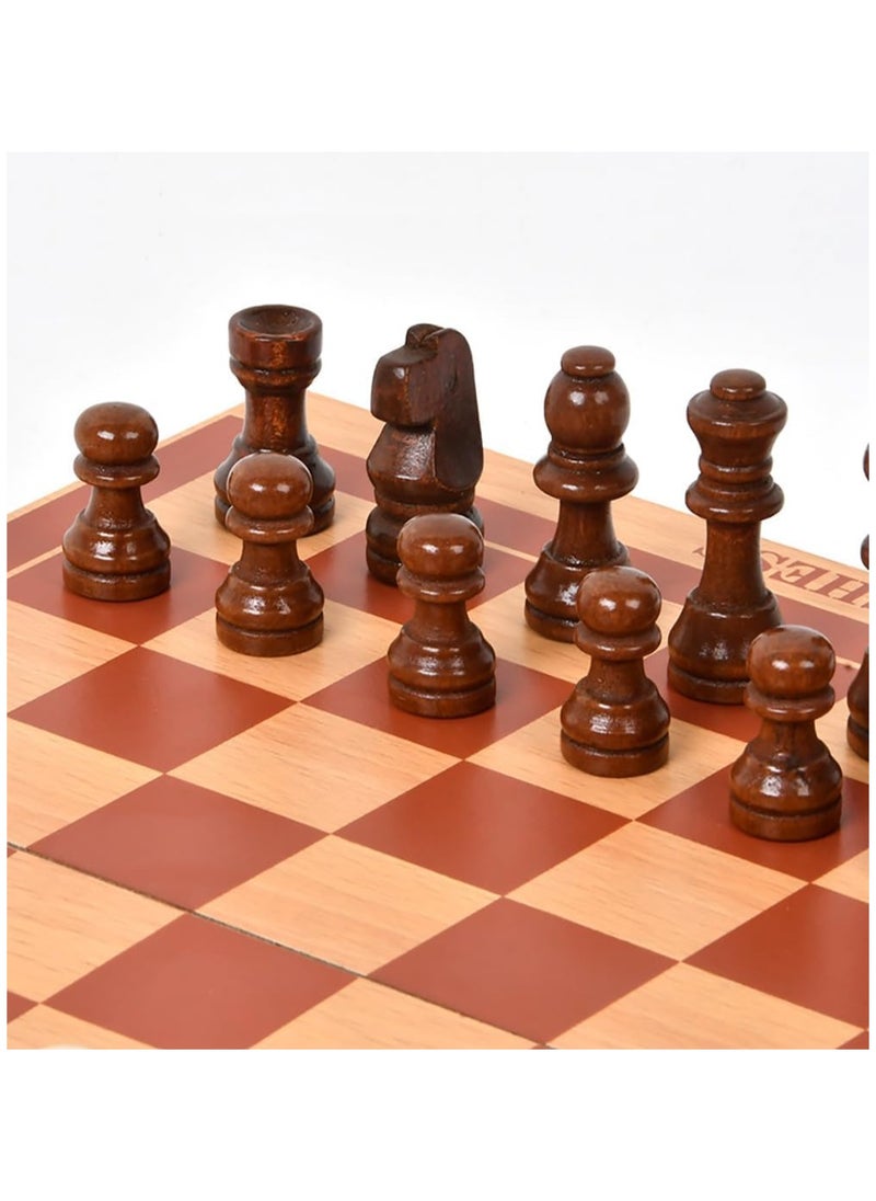 Wooden Chess Board Game Set, Folding Travel Design Traditional Game, Educational Toy for Kids/Children/Adults Gift 29x26.5cm (Beige/Brown)
