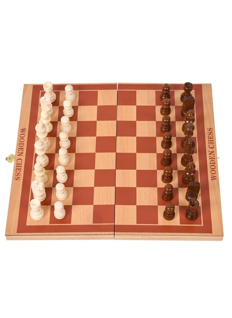 Wooden Chess Board Game Set, Folding Travel Design Traditional Game, Educational Toy for Kids/Children/Adults Gift 29x26.5cm (Beige/Brown)