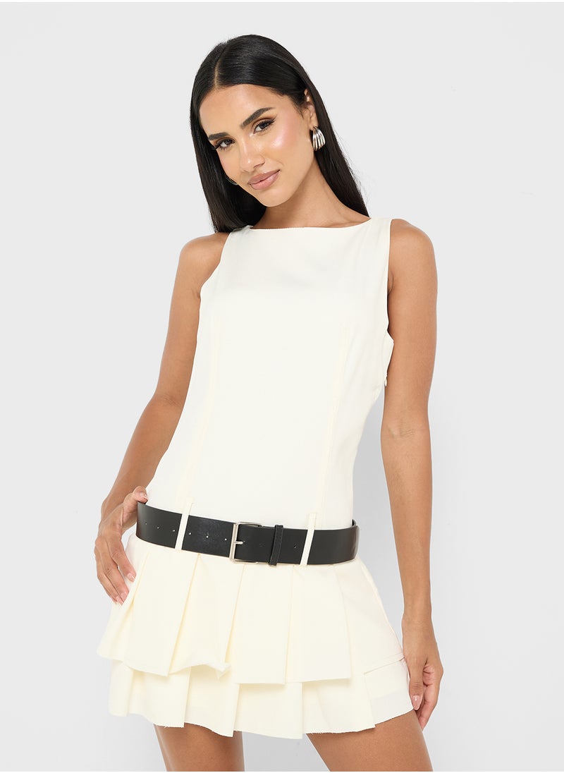 Drop Waist Dress with Belt