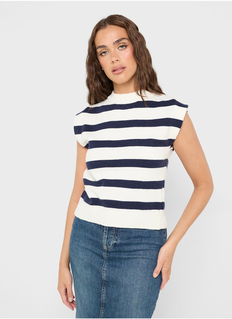 Knitted Stripe Vest With Back Slit