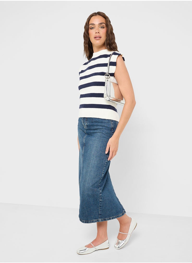 Knitted Stripe Vest With Back Slit