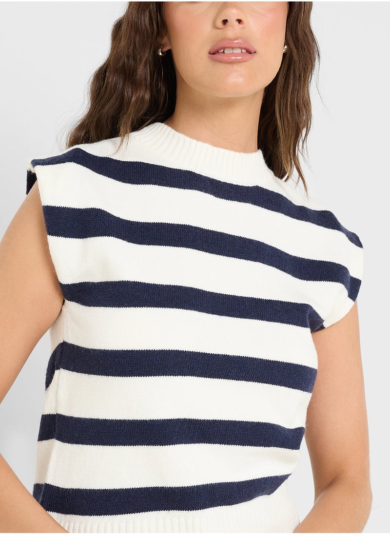 Knitted Stripe Vest With Back Slit