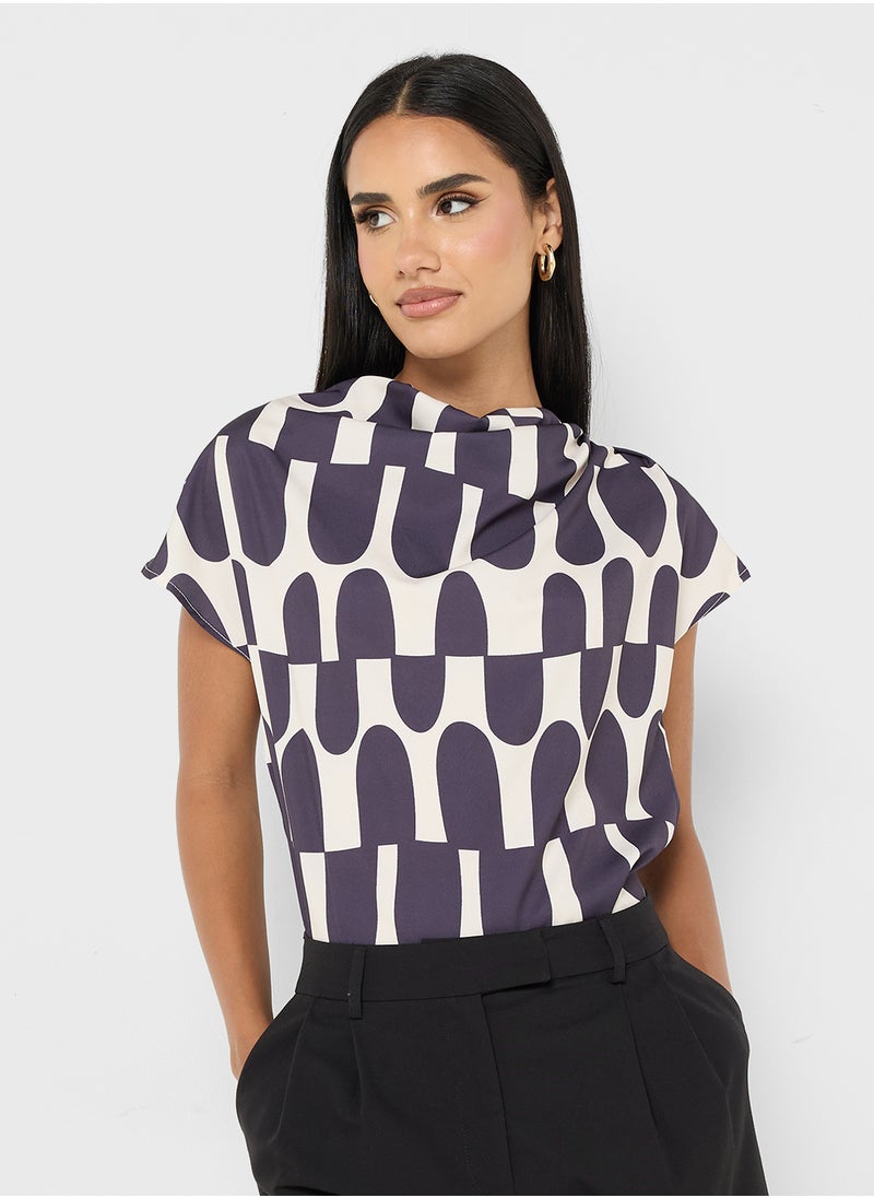 Monochrome Mock Neck Blouse