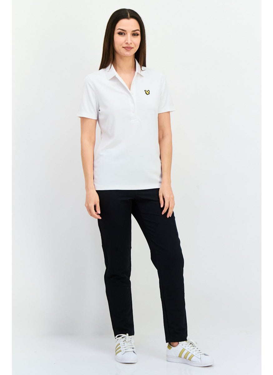 Women Regular Fit Brand Logo Short Sleeves Polo Shirt, White