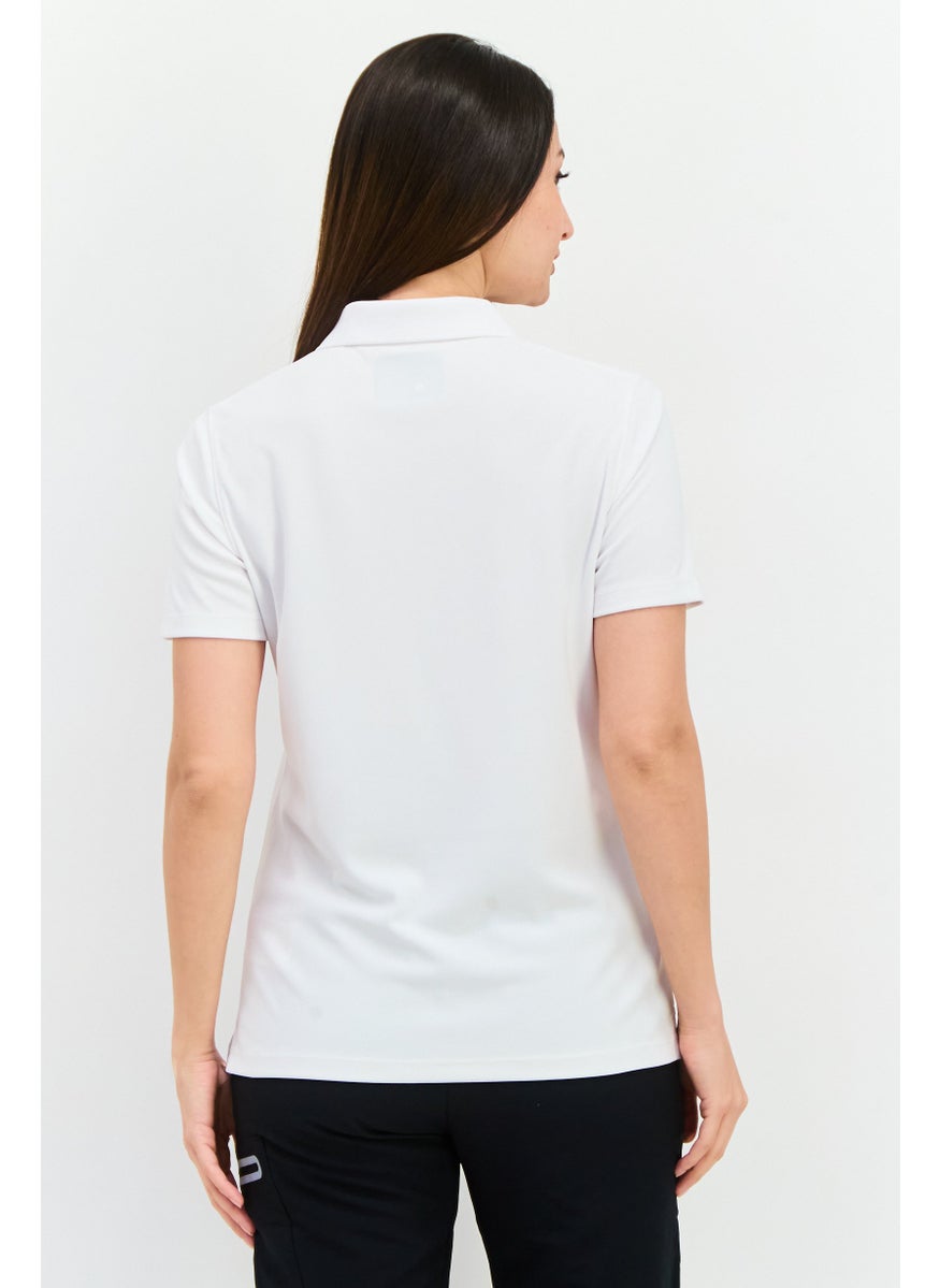 Women Regular Fit Brand Logo Short Sleeves Polo Shirt, White