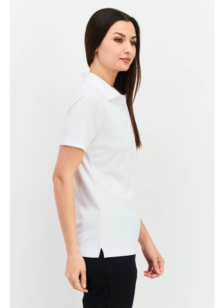 Women Regular Fit Brand Logo Short Sleeves Polo Shirt, White
