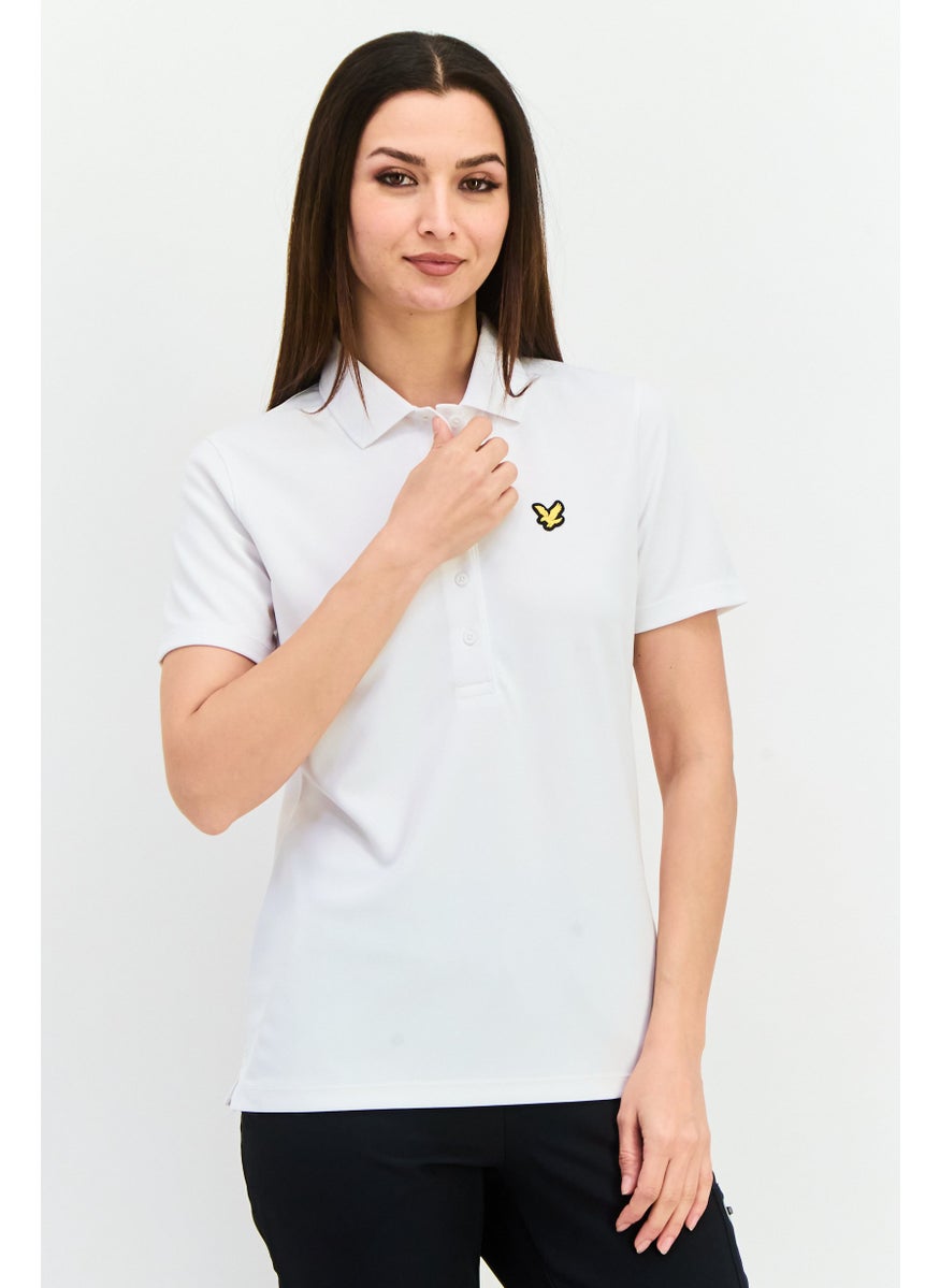 Women Regular Fit Brand Logo Short Sleeves Polo Shirt, White