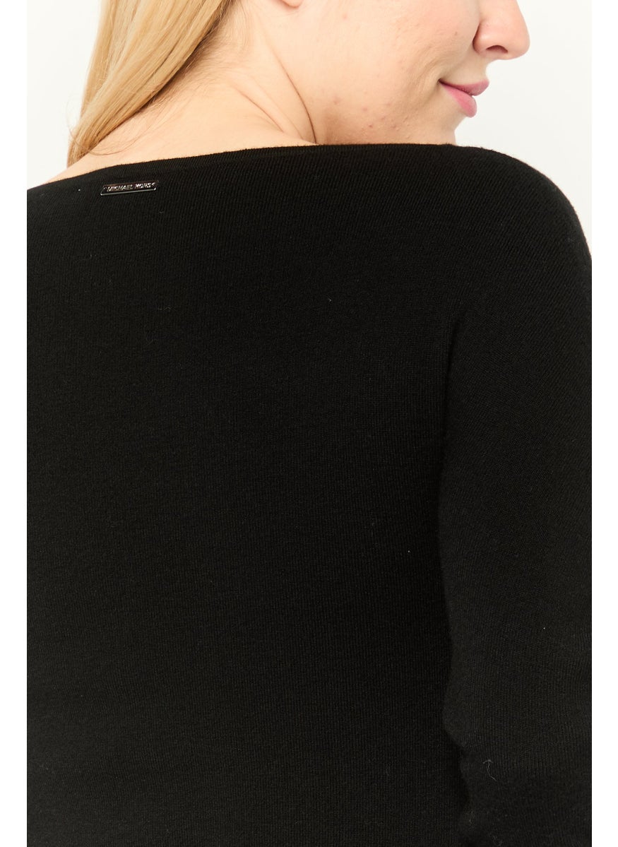 Women Textured Long Sleeve Bodysuit, Black