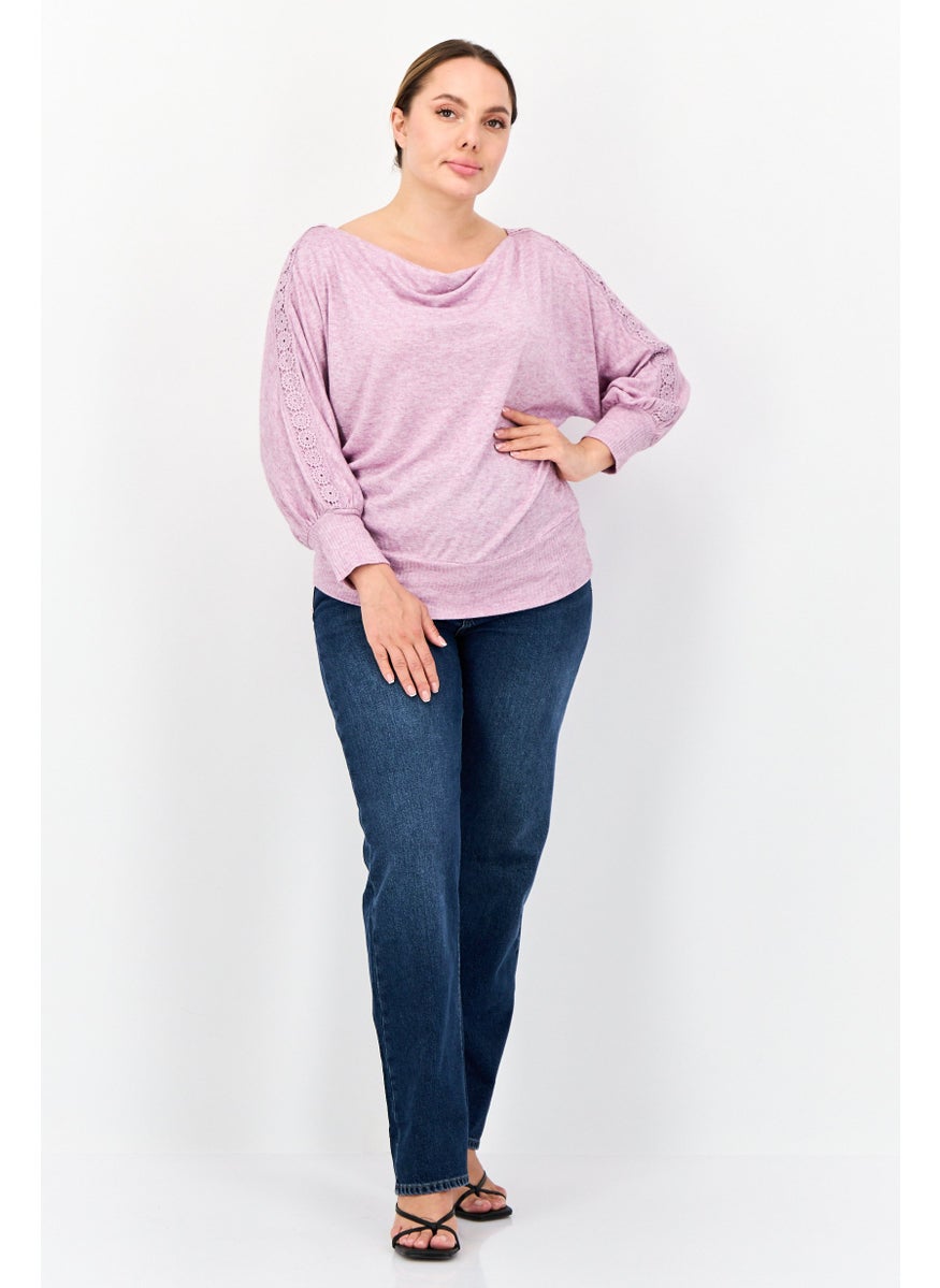 Women Boat Neck Textured Blouse, Light Purple
