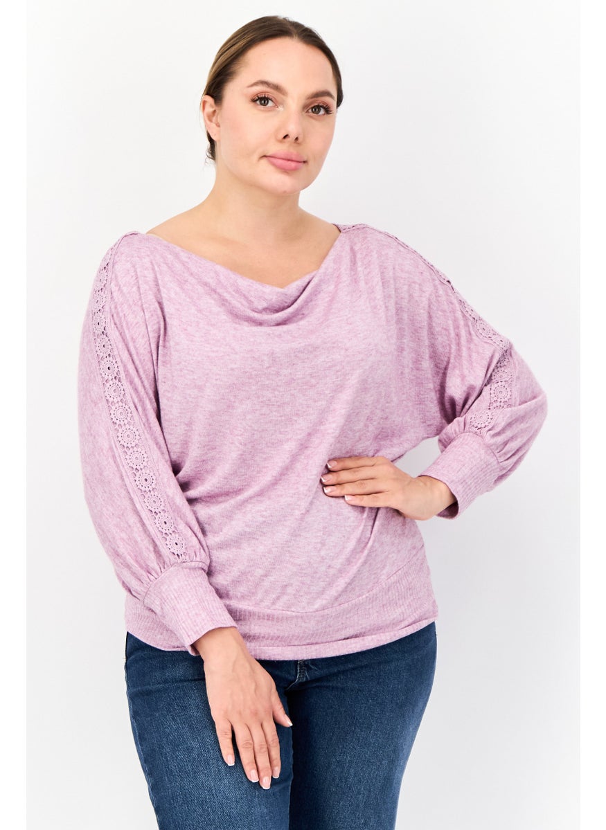 Women Boat Neck Textured Blouse, Light Purple