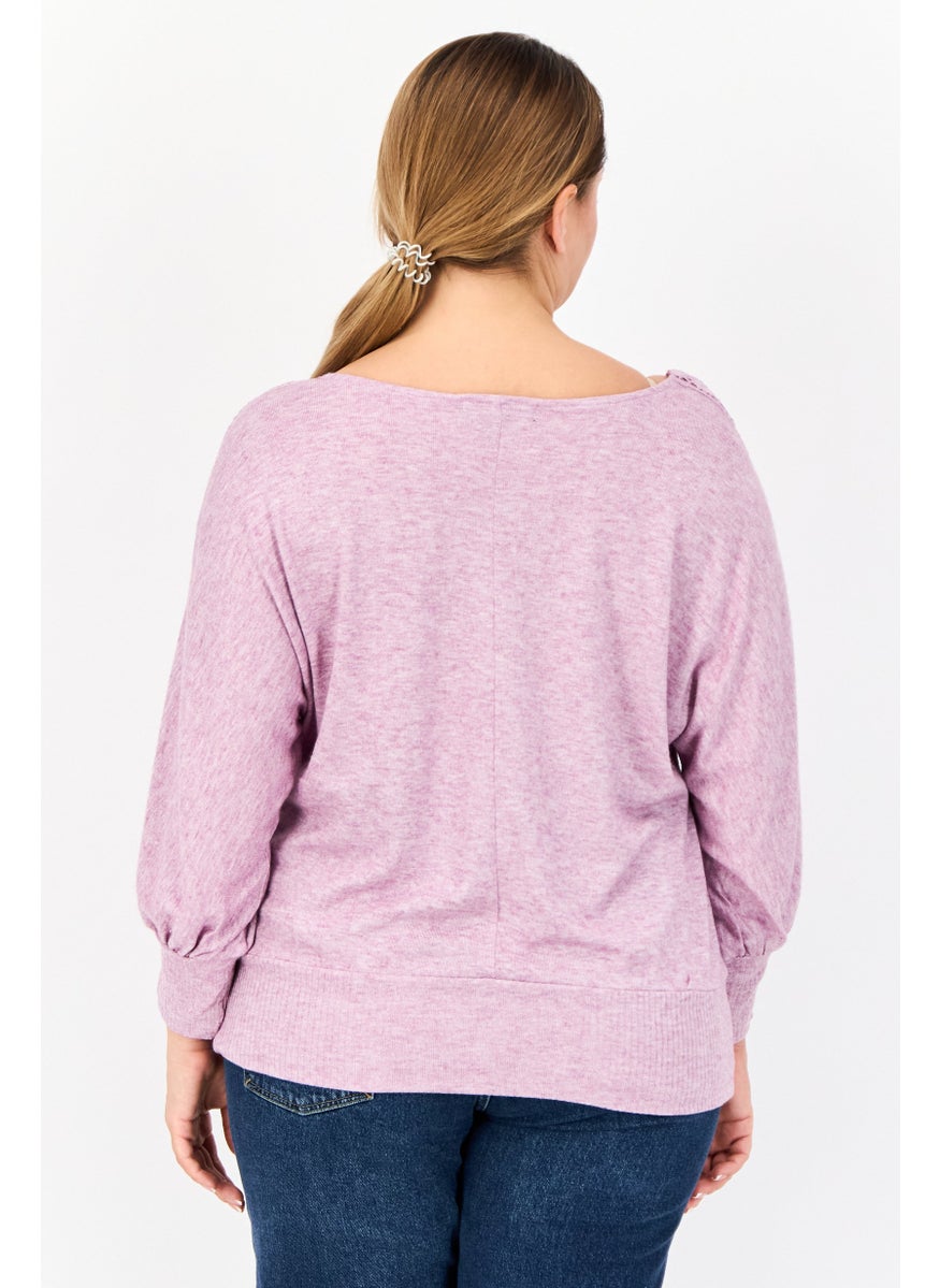 Women Boat Neck Textured Blouse, Light Purple