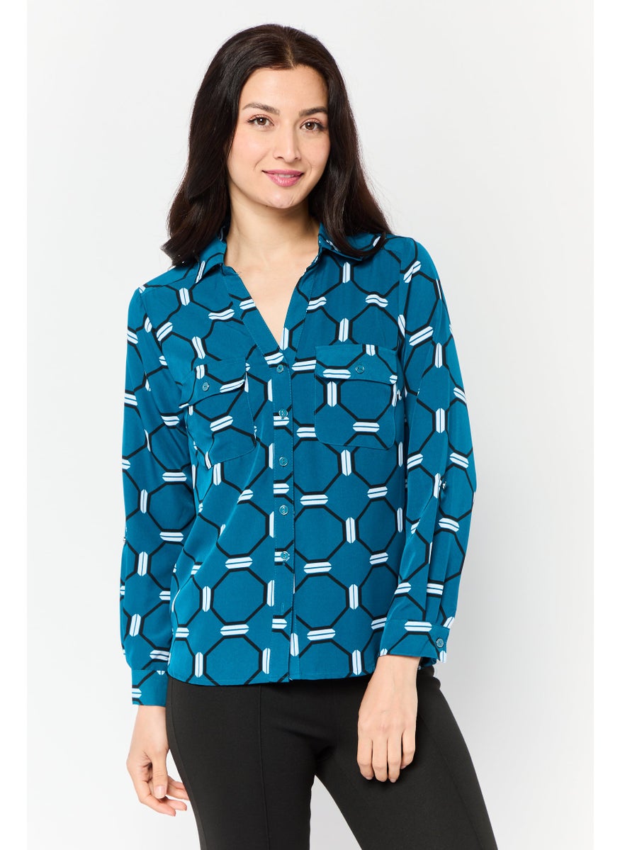 Women Round Neck Allover Print Top, Multicolor