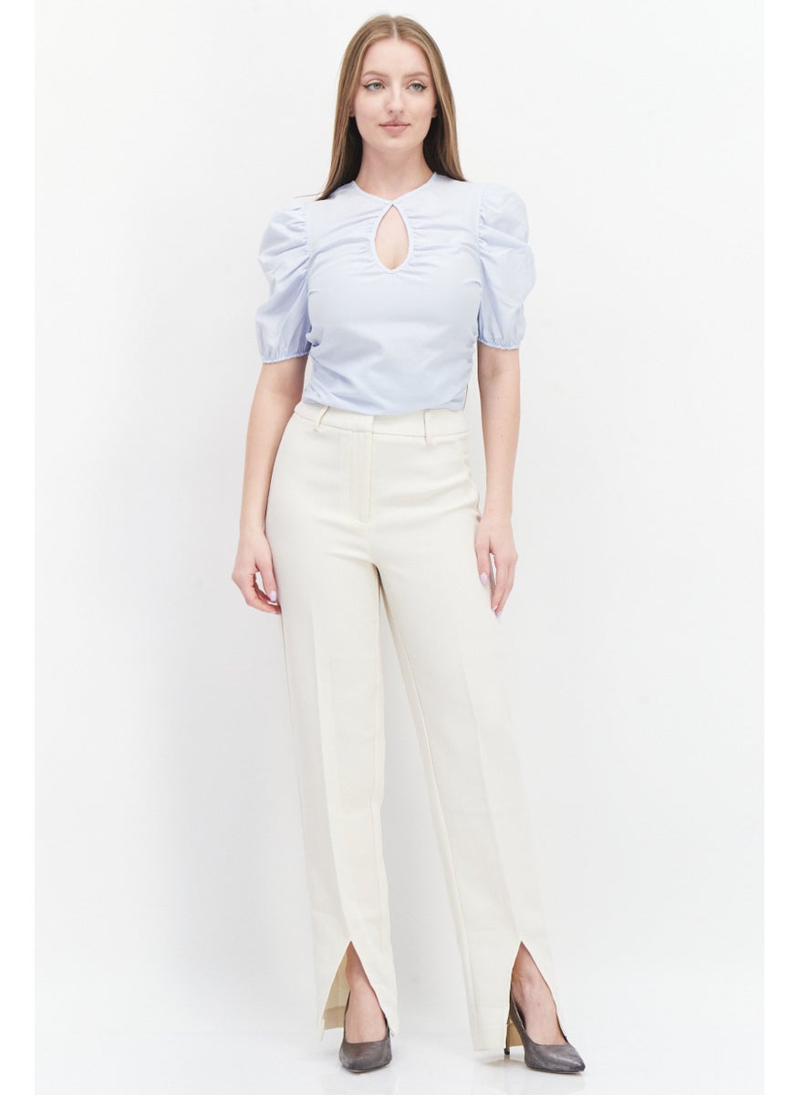Women Keyhole Neck Short Sleeve Plain Top, Dusty Blue