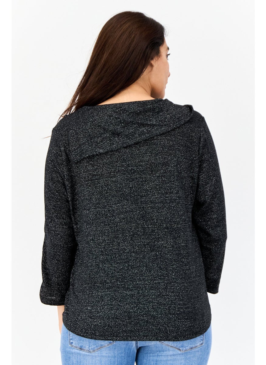 Women Cowl Neck Metallic Top,Black