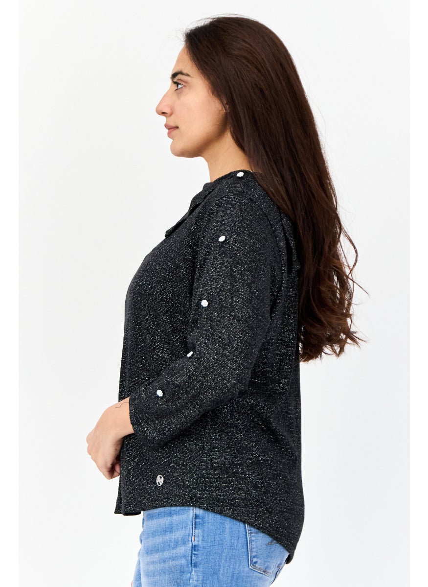 Women Cowl Neck Metallic Top,Black