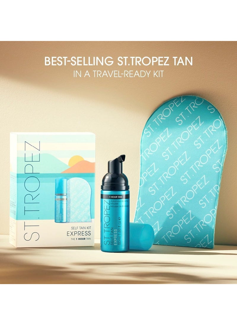 St.Tropez Self Tan Express Starter Kit, Express Mousse 50ml, Applicator Mitt, Develops in 1-3 Hours, Streak-Free Finish, Vegan, Natural & Cruelty Free