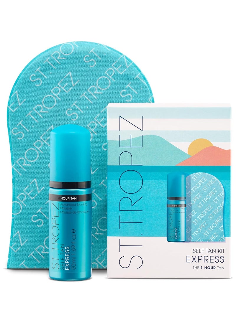 St.Tropez Self Tan Express Starter Kit, Express Mousse 50ml, Applicator Mitt, Develops in 1-3 Hours, Streak-Free Finish, Vegan, Natural & Cruelty Free