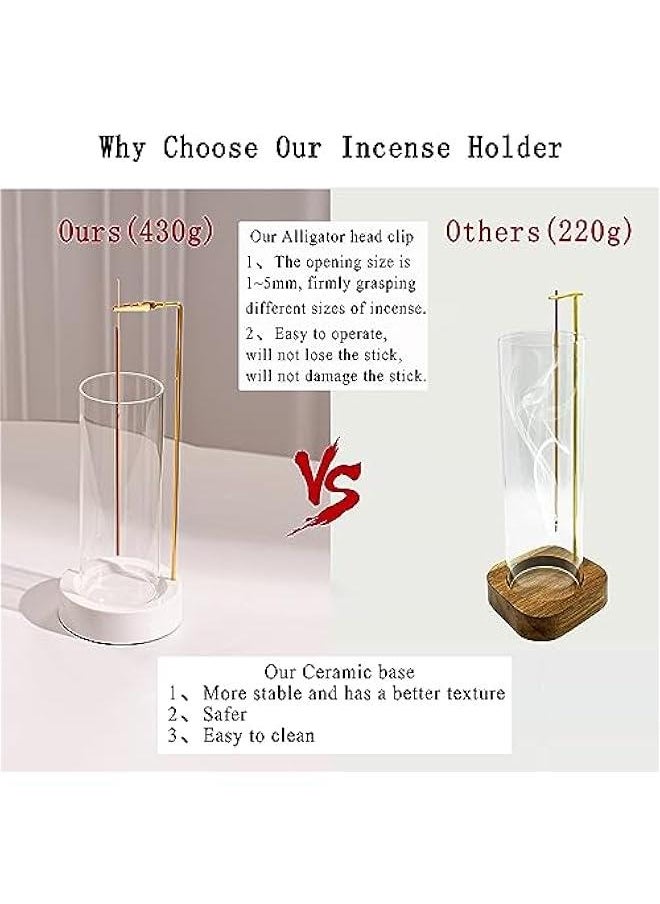 Incense Holder, Ceramic Incense Holder for Sticks with Glass Ash Catcher,Incense Burner for Meditation Yoga Spa Room Decor