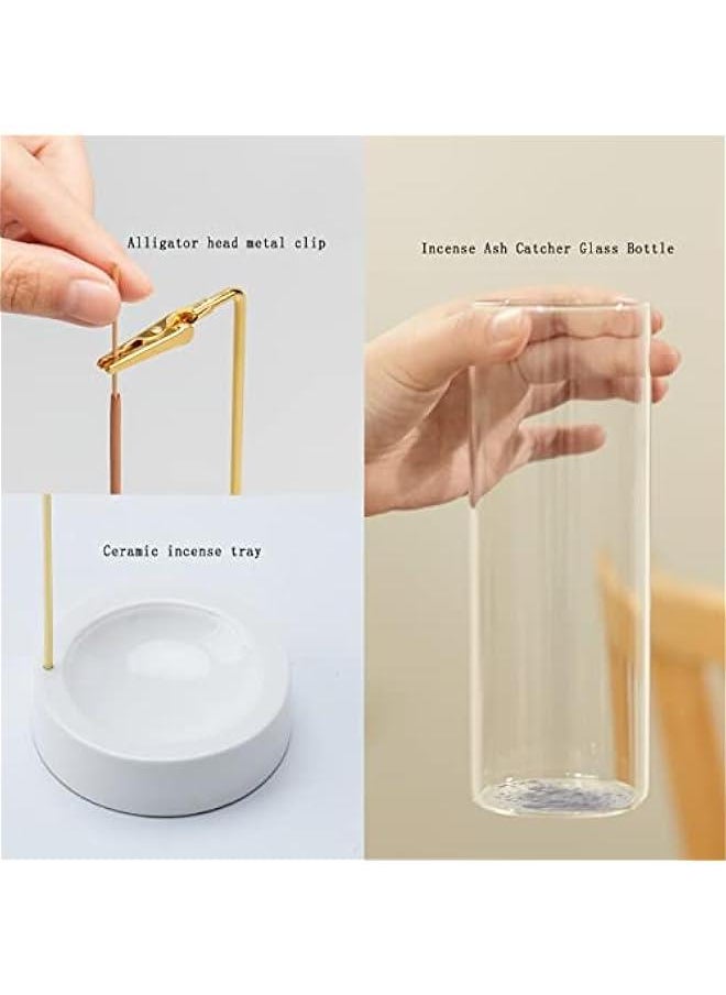 Incense Holder, Ceramic Incense Holder for Sticks with Glass Ash Catcher,Incense Burner for Meditation Yoga Spa Room Decor