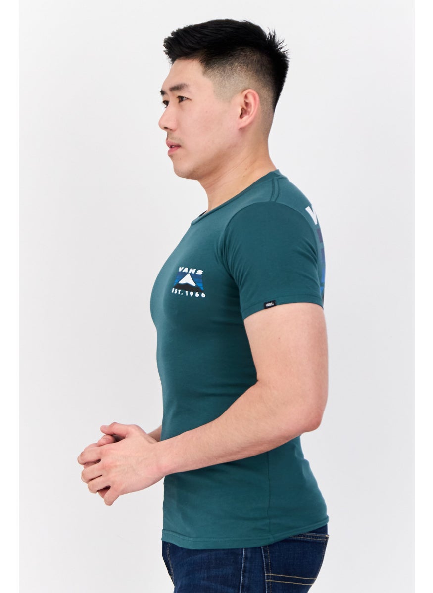 Men Crew Neck Short Sleeve Brand Logo T Shirt, Dark Green