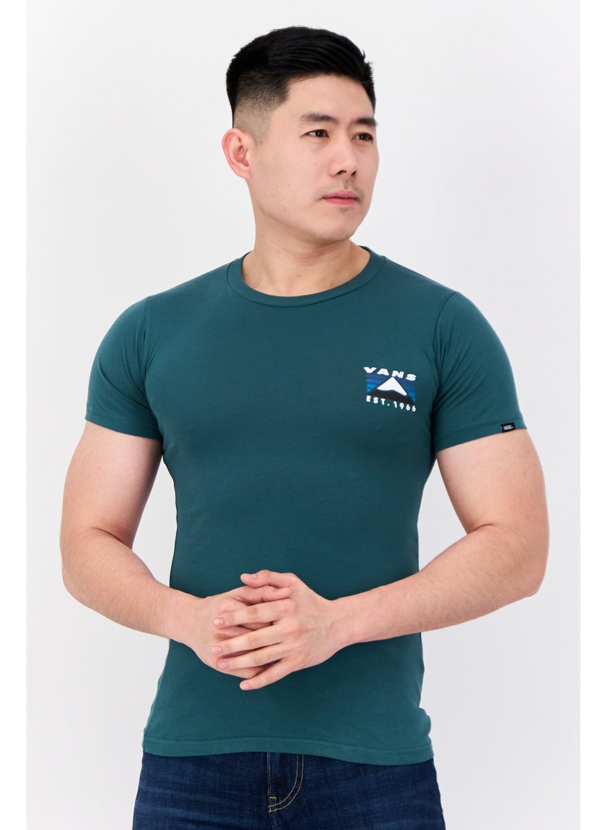 Men Crew Neck Short Sleeve Brand Logo T Shirt, Dark Green