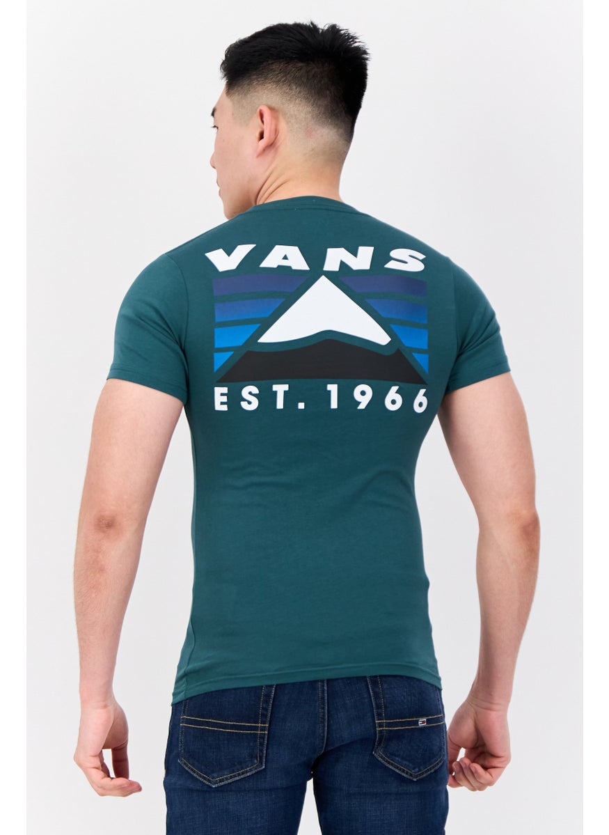 Men Crew Neck Short Sleeve Brand Logo T Shirt, Dark Green