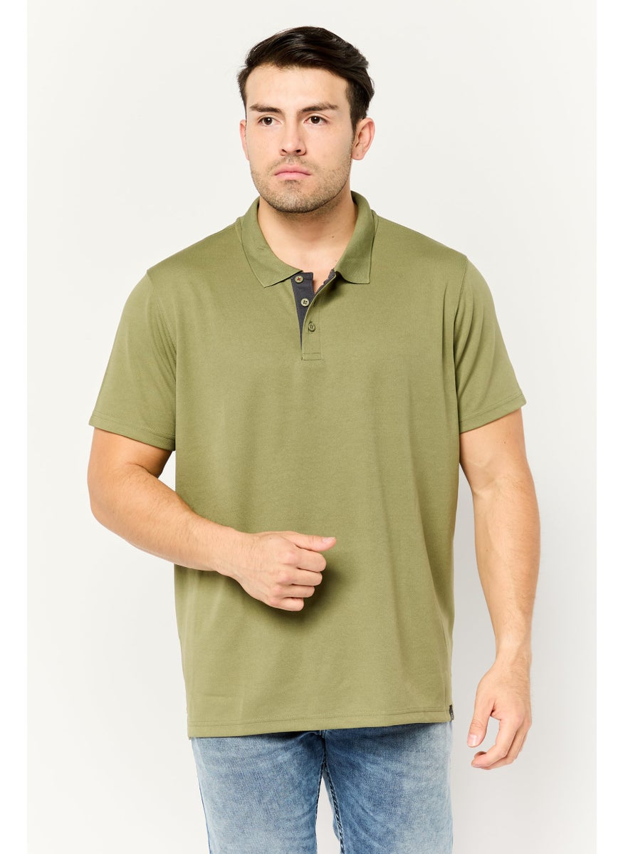 Men Regular Fit Short Sleeves Textured Polo Shirt, Sage Green