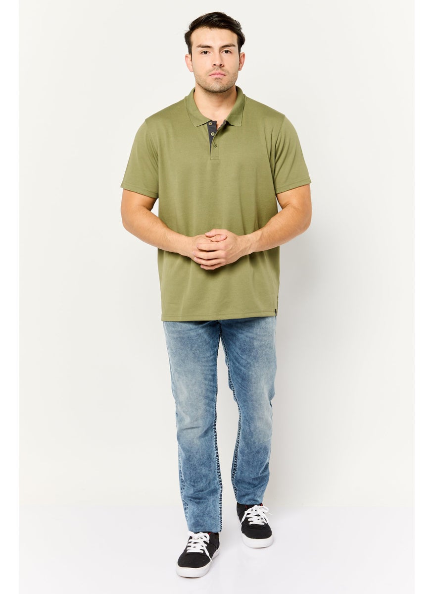 Men Regular Fit Short Sleeves Textured Polo Shirt, Sage Green