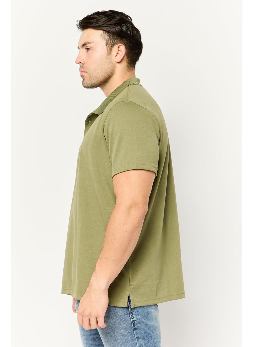 Men Regular Fit Short Sleeves Textured Polo Shirt, Sage Green