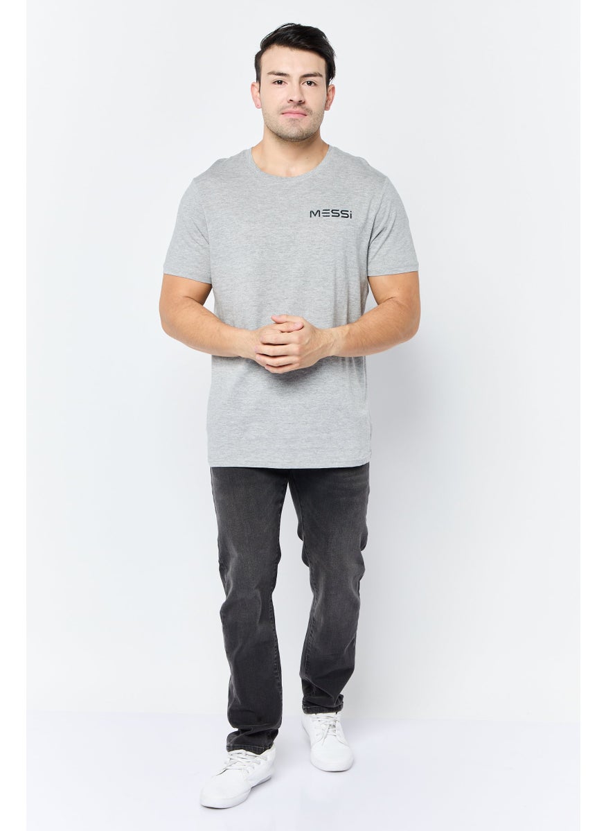 Men Crew Neck Short Sleeves Brand Logo T-Shirt, Light Grey