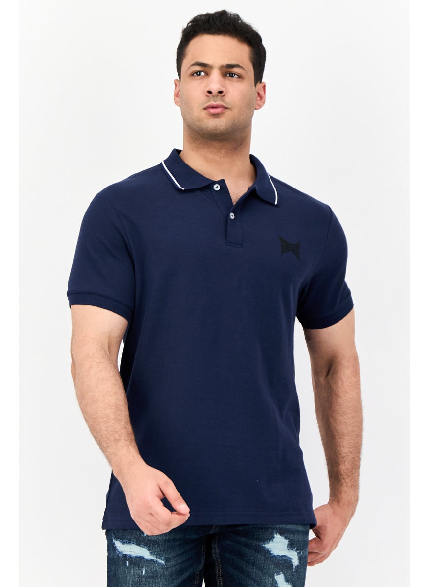 Men Regular Fit Brand Logo Short Sleeve Polo Shirt, Navy