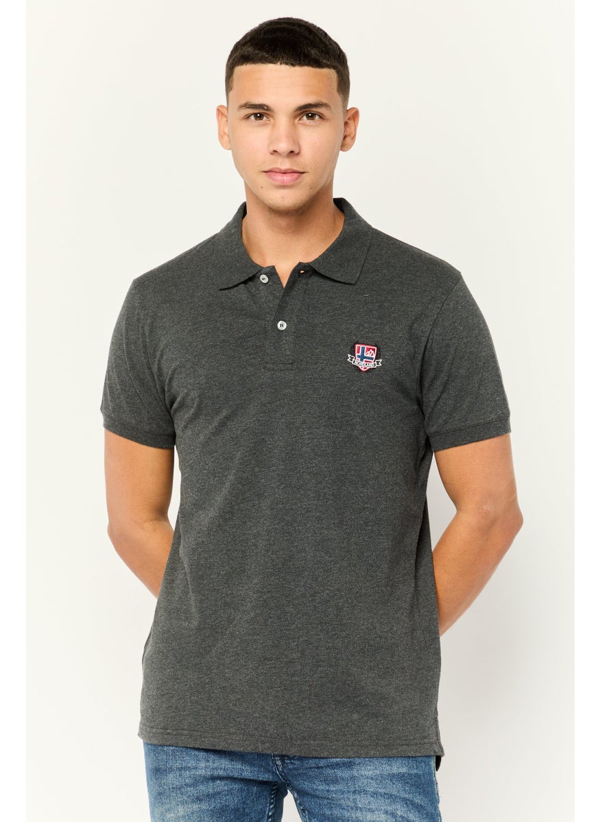 Men Regular Fit Short Sleeve Brand Logo Polo Shirt, Dark Grey