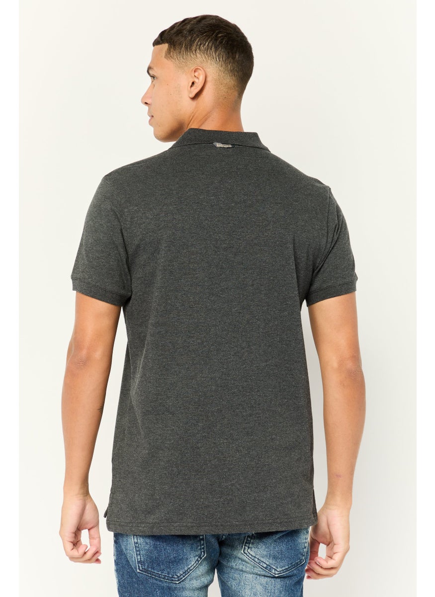 Men Regular Fit Short Sleeve Brand Logo Polo Shirt, Dark Grey