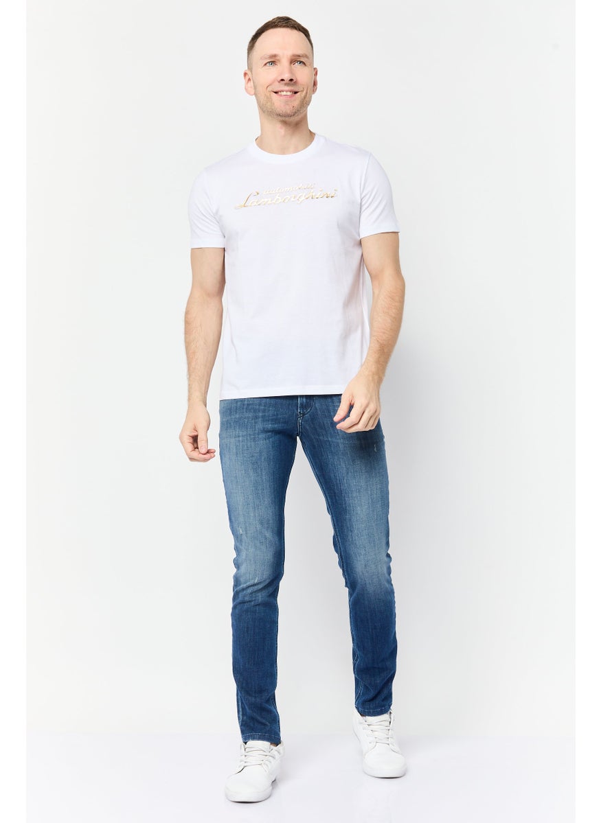 Men Crew Neck Graphic Print T-Shirt, White