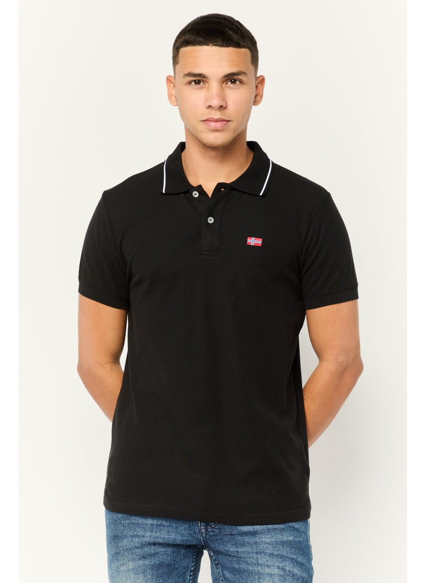 Men Regular Fit Embroidered Logo Short Sleeve Lifestyle Polo Shirt, Black