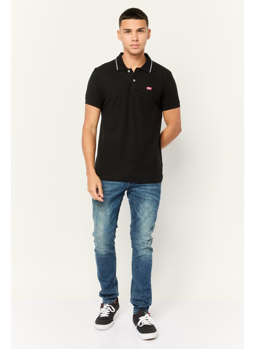 Men Regular Fit Embroidered Logo Short Sleeve Lifestyle Polo Shirt, Black