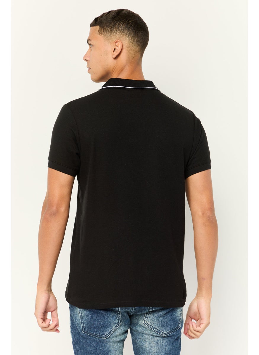 Men Regular Fit Embroidered Logo Short Sleeve Lifestyle Polo Shirt, Black