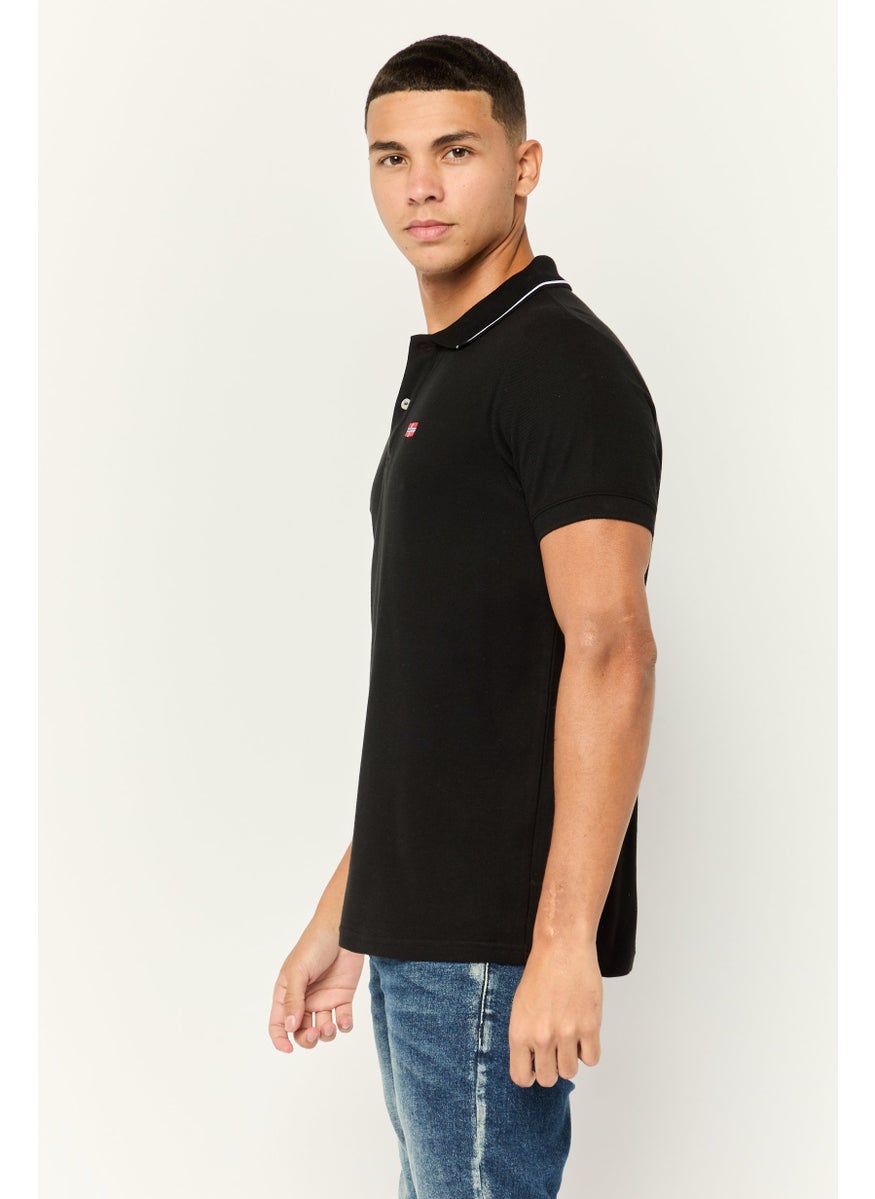 Men Regular Fit Embroidered Logo Short Sleeve Lifestyle Polo Shirt, Black