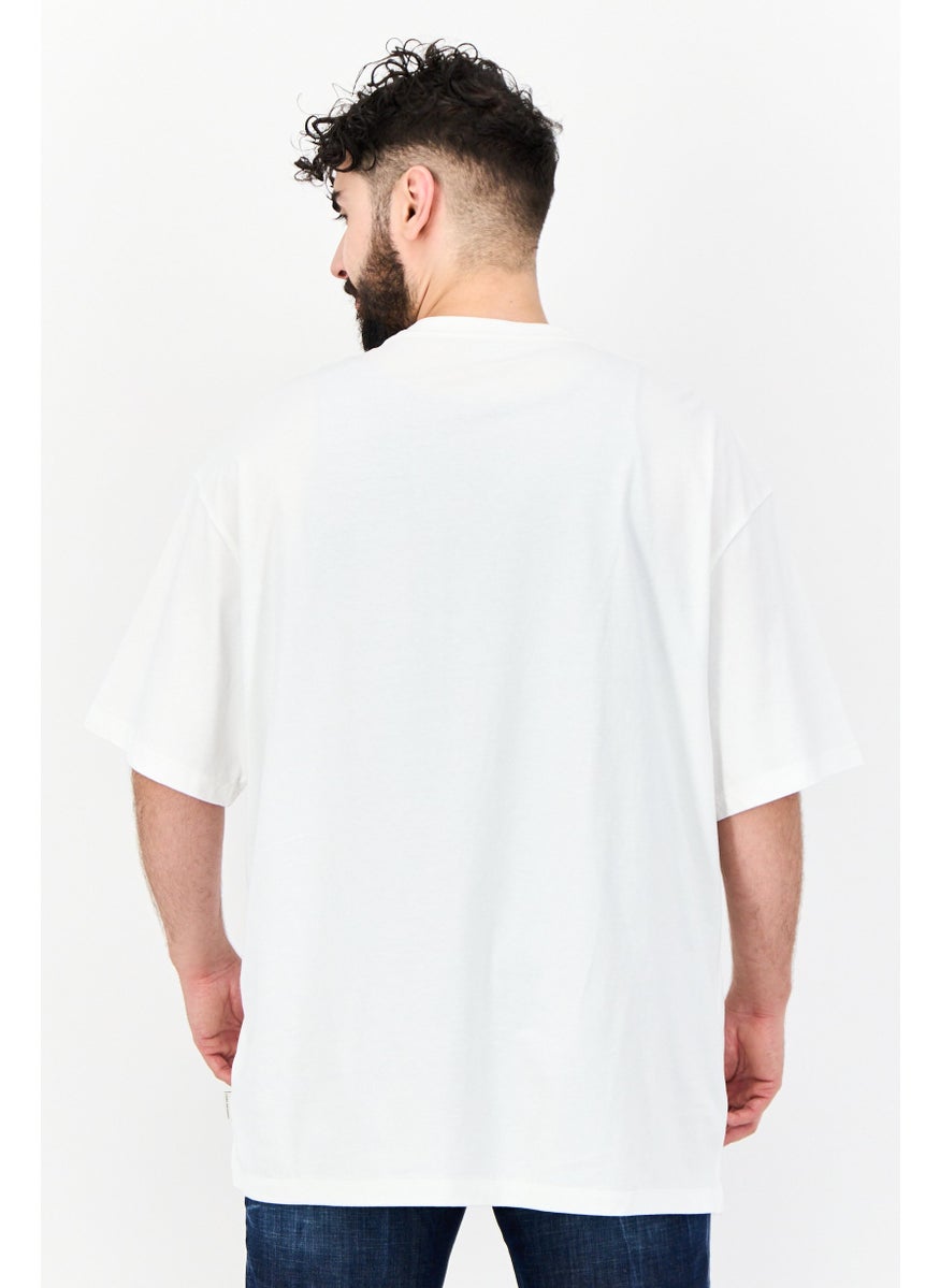 Men Crew Neck Short Sleeves Embroidered Logo T-shirt, White
