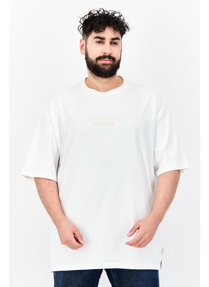Men Crew Neck Short Sleeves Embroidered Logo T-shirt, White