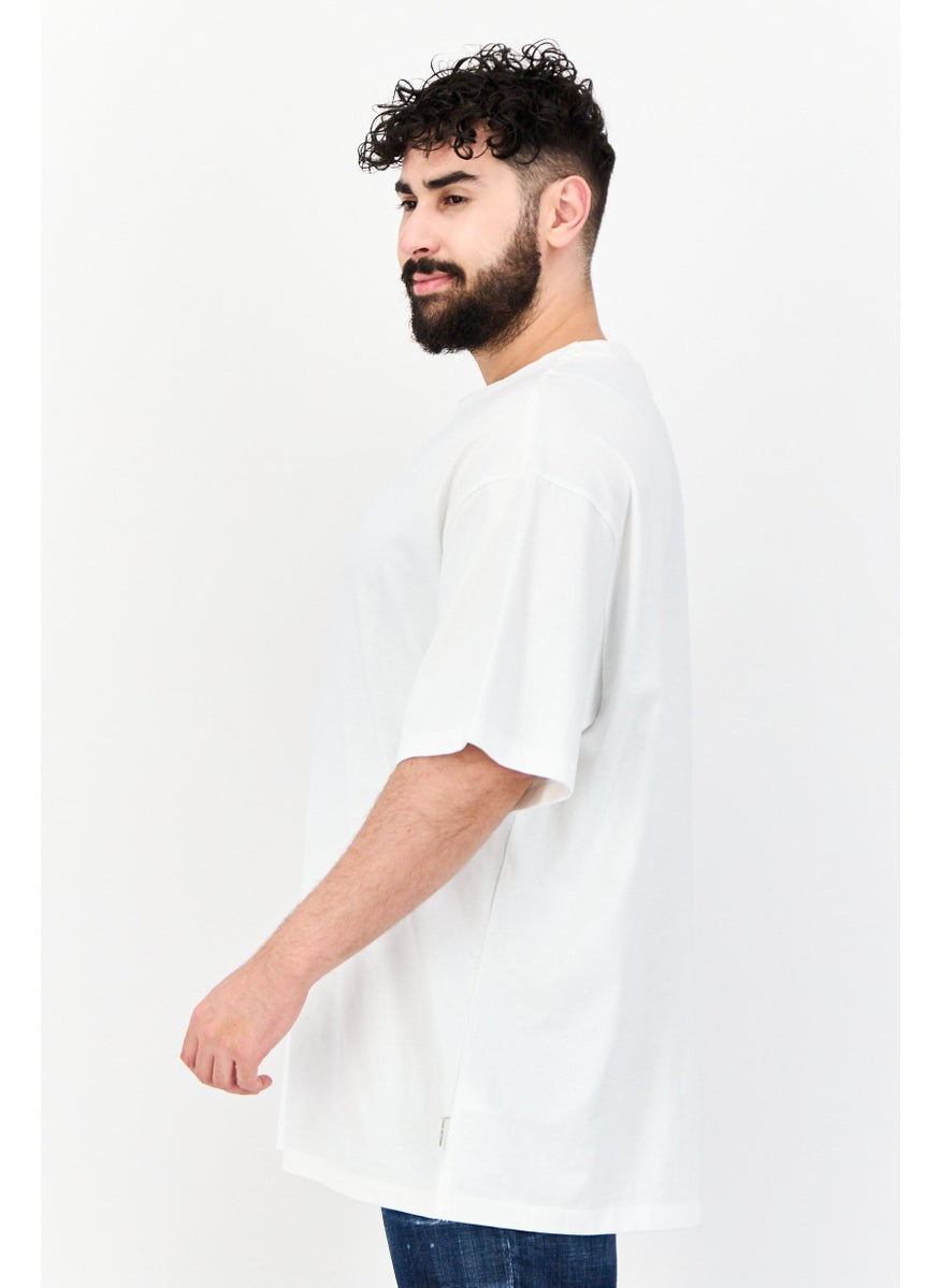 Men Crew Neck Short Sleeves Embroidered Logo T-shirt, White