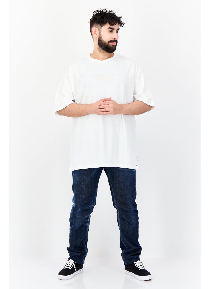 Men Crew Neck Short Sleeves Embroidered Logo T-shirt, White