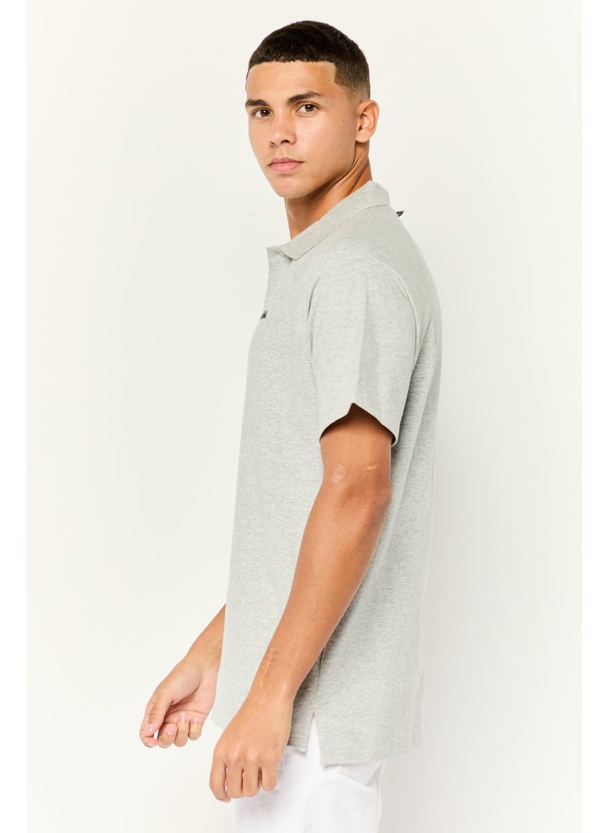 Men Regular Fit Short Sleeve Brand Polo Shirt, Light Grey