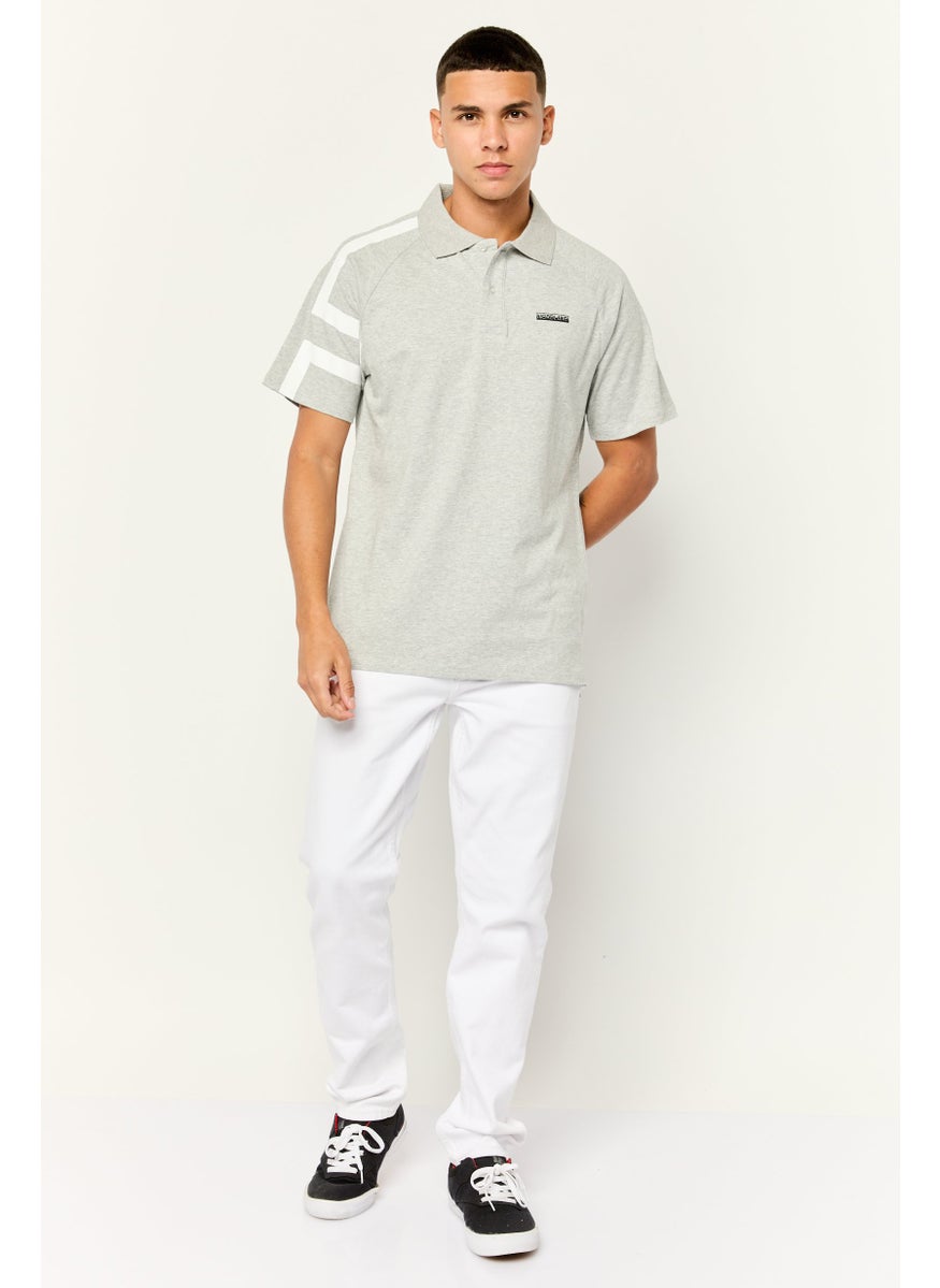 Men Regular Fit Short Sleeve Brand Polo Shirt, Light Grey