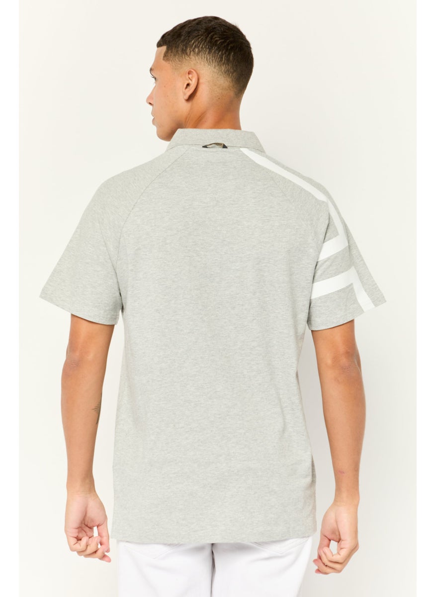 Men Regular Fit Short Sleeve Brand Polo Shirt, Light Grey